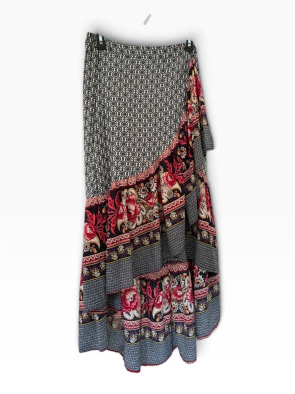 Earthbound Boho Floral Tiered Maxi Skirt Elastic Back Waist Sz S